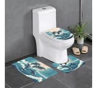 Lot de 3 tapis de salle de bain antidérapants pour toilettes, meuble-lavabo et couvercle de couvercle, 61 x 40,6 cm, motif YYHWHJDE Dolphins in the Waves