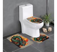 Lot de 3 tapis de salle de bain antidérapants pour toilettes, meuble-lavabo et couvercle de couvercle, 61 x 40,6 cm, motif dragon de feu, facile à nettoyer
