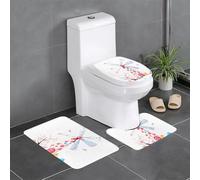 Lot de 3 tapis de salle de bain antidérapants pour toilettes, meuble-lavabo et couvercle de couvercle, motif œuf de Pâques Sakura, 61 x 40,6 cm, facile à nettoyer