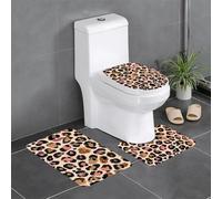 Lot de 3 tapis de salle de bain antidérapants pour toilettes, meuble-lavabo et couvercle - Imprimé léopard HJFCZH - 61 x 40,6 cm - Facile à nettoyer