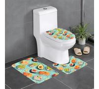 Lot de 3 tapis de salle de bain antidérapants pour toilettes, meuble-lavabo et couvercle - Imprimé sushi frais et tentalisant - 61 x 40,6 cm - Facile à nettoyer