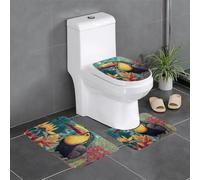Lot de 3 tapis de salle de bain antidérapants pour toilettes, meuble-lavabo et couvercle - Imprimé toucan tropical WHJSHOP - 61 x 40,6 cm - Facile à nettoyer