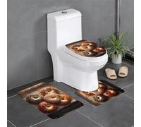 Lot de 3 tapis de salle de bain antidérapants pour toilettes, meuble-lavabo et couvercle - Motif bagels fraîchement cuits au four - 61 x 40,6 cm - Facile à nettoyer