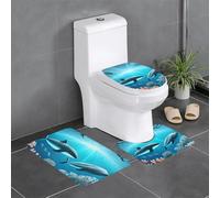 Lot de 3 tapis de salle de bain antidérapants pour toilettes, meuble-lavabo et couvercle - Motif baleines WHJSSF sous la mer - 61 x 40,6 cm