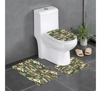 Lot de 3 tapis de salle de bain antidérapants pour toilettes, meuble-lavabo et couvercle - Motif camouflage forêt - 61 x 40,6 cm - Facile à nettoyer