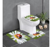 Lot de 3 tapis de salle de bain antidérapants pour toilettes, meuble-lavabo et couvercle - Motif coccinelle sur marguerite - 61 x 40,6 cm