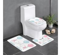 Lot de 3 tapis de salle de bain antidérapants pour toilettes, meuble-lavabo et couvercle - Motif éléphants et ballons - 61 x 40,6 cm - Facile à nettoyer