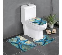 Lot de 3 tapis de salle de bain antidérapants pour toilettes, meuble-lavabo et couvercle - Motif étoiles de mer bleu - 61 x 40,6 cm