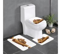 Lot de 3 tapis de salle de bain antidérapants pour toilettes, meuble-lavabo et couvercle - Motif ourson endormi sur un tronc d'arbre - 61 x 40,6 cm - WHJSSF marron
