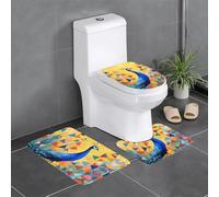 Lot de 3 tapis de salle de bain antidérapants pour toilettes, meuble-lavabo et couvercle - Motif paon WHJSHOP et drapeau coloré, facile à nettoyer - 61 x 40,6 cm
