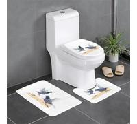 Lot de 3 tapis de salle de bain antidérapants pour toilettes, meuble-lavabo et couvercle - Motif pigeons WHJSSF sur la plage - 61 x 40,6 cm