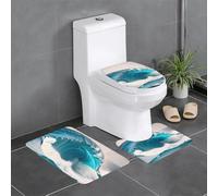 Lot de 3 tapis de salle de bain antidérapants pour toilettes, meuble-lavabo et couvercle - Motif vagues de mer bleues WHJSSF - 61 x 40,6 cm