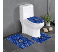 Lot de 3 tapis de salle de bain antidérapants pour toilettes, meuble-lavabo et couvercle - Motif WHJSHOP le petit oiseau dans la fleur bleue - 61 x 40,6 cm