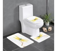 Lot de 3 tapis de salle de bain antidérapants pour toilettes, meuble-lavabo et couvercle - Motif WHJSSF libellule sur une branche - 61 x 40,6 cm