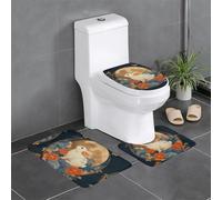 Lot de 3 tapis de salle de bain antidérapants pour toilettes, meuble-lavabo et couvercle - Motif WHJSSF le lapin derrière l'écran - 61 x 40,6 cm