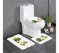 Lot de 3 tapis de salle de bain antidérapants pour toilettes, meuble-lavabo et couvercle - Motif WHJSSF petit dinosaure à côté du cactus - 61 x 40,6 cm
