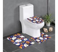 Lot de 3 tapis de salle de bain antidérapants pour toilettes, meuble-lavabo et couvercle - Motif WHJSSF Happy Halloween Day - 61 x 40,6 cm - Facile à nettoyer