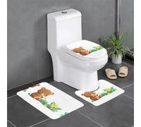 Lot de 3 tapis de salle de bain antidérapants pour toilettes, meuble-lavabo et couvercle - WHJSSF bébé ours regardant une petite fleur - 61 x 40,6 cm