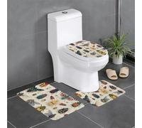 Lot de 3 tapis de salle de bain antidérapants - Tapis rectangulaire en forme de U et en forme de O pour toilettes, coiffeuse et baignoire - Motif WHJSSF Insect Atlas - 61 x 40,6 cm