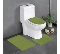 Lot de 3 tapis de salle de bain antidérapants - Tapis rectangulaires en forme de U et en forme de O pour toilettes, lavabos et salle de bain - 61 x 40,6 cm - YYHWHJDE vert foncé uni