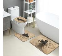 Lot de 3 tapis de salle de bain artistiques en flanelle absorbant et antidérapant en forme de U - Motif floral vintage - Séchage rapide - Motif arbre rustique et oiseau
