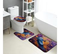 Lot de 3 tapis de salle de bain artistiques, motif oiseau mystérieux coloré, absorbant, antidérapant, lavable, moderne, éclatant, en flanelle, à séchage rapide