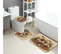 Lot de 3 tapis de salle de bain automnaux, confortables, absorbants, antidérapants, lavables, en forme de U, motif animaux sauvages rustiques, à séchage rapide