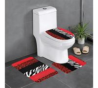 Lot de 3 tapis de salle de bain avec motif léopard rouge et zèbre