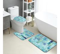 Lot de 3 tapis de salle de bain bleu océan, motif abstrait, vagues abstraites, absorbants, antidérapants, lavables, en flanelle, à séchage rapide