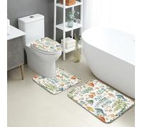 Lot de 3 tapis de salle de bain botanique, vintage, champignon et feuille, absorbants, antidérapants, lavables, en mousse à mémoire de forme, inspirés de la nature, à séchage rapide