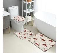Lot de 3 tapis de salle de bain champignon - Tapis de toilette en mousse à mémoire de forme - Capuchons rouges rustiques - Absorbants et antidérapants - Lavables en forme de U - Séchage rapide