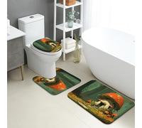 Lot de 3 tapis de salle de bain champignon - Tapis de toilette fantaisie, nature, forêt, absorbant, antidérapant, lavable en forme de U, séchage rapide pour l'automne