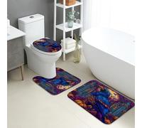 Lot de 3 tapis de salle de bain colorés, motif artistique d'oiseau, tapis de toilette absorbant, antidérapant, lavable en forme de U, motif floral vif, séchage rapide
