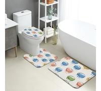 Lot de 3 tapis de salle de bain colorés, motif gouttes d'aquarelle ludiques, absorbants, antidérapants, lavables en forme de U, à séchage rapide