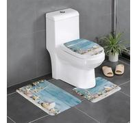 Lot de 3 tapis de salle de bain confortables et durables avec motif coquillage et étoile de mer - Tapis de sol pour toilettes, baignoire/douche lavable