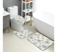 Lot de 3 tapis de salle de bain côtiers, motif créatures océaniques, étoiles de mer et corail, tapis de toilette absorbant, antidérapant, lavable, en flanelle, séchage rapide