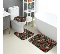 Lot de 3 tapis de salle de bain d'automne en flanelle à séchage rapide, absorbants, antidérapants, lavables en forme de U, motif rustique