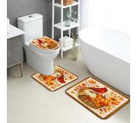 Lot de 3 tapis de salle de bain d'automne en flanelle, confortable, motif cardinal et citrouille, absorbants, antidérapants, lavables, en forme de U, récolte d'automne