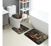 Lot de 3 tapis de salle de bain d'automne en flanelle, motif animaux mignons, citrouille, absorbants, antidérapants, lavables, confortables, à séchage rapide, motif forêt