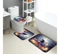 Lot de 3 tapis de salle de bain d'automne en flanelle, motif forêt mystique, floral, absorbants, antidérapants, lavables, confortables, décoratifs, à séchage rapide