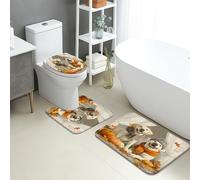 Lot de 3 tapis de salle de bain d'automne en forme de chien, adorable chien citrouille, absorbants, antidérapants, lavables, confortables, en mousse à mémoire de forme, motif dessin animé, à séchage