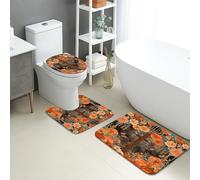 Lot de 3 tapis de salle de bain d'automne en mousse à mémoire de forme, absorbants, antidérapants, lavables, à séchage rapide, motif floral et croix