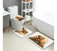 Lot de 3 tapis de salle de bain d'automne en mousse à mémoire de forme, lavables en forme de U, motif ourson, citrouilles, tournesols, tapis de toilette en mousse à mémoire de forme, à séchage rapide