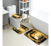 Lot de 3 tapis de salle de bain d'automne en mousse à mémoire de forme, motif animaux de dessin animé, amusants, confortables, antidérapants et lavables, en forme de U, décoration de forêt d'automne