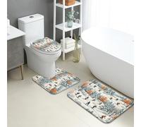 Lot de 3 tapis de salle de bain d'automne - Motif animaux de la forêt rustique, absorbants, antidérapants, lavables en forme de U, confortable, à séchage rapide