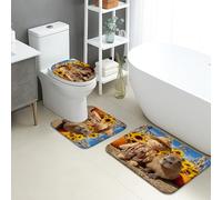 Lot de 3 tapis de salle de bain d'automne - Motif épouvantail mignon et tournesol Capybara - Tapis de toilette absorbant et antidérapant en forme de U - Tapis de toilette en flanelle à séchage rapide