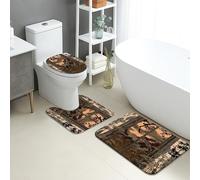 Lot de 3 tapis de salle de bain d'automne - Tapis de toilette en flanelle absorbant et antidérapant en forme de U - Tapis de salle de bain en flanelle à séchage rapide - Motif arbres de la forêt