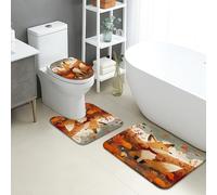 Lot de 3 tapis de salle de bain d'automne - Tapis de toilette en mousse à mémoire de forme lavable et antidérapant - Motif renard mignon - Tapis de toilette avec feuilles d'automne - Tapis de salle de