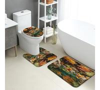 Lot de 3 tapis de salle de bain d'automne - Tapis de toilette rustique absorbant et antidérapant en forme de U - Tapis de toilette en mousse à mémoire de forme - Réflexions de citrouille - Séchage