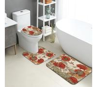 Lot de 3 tapis de salle de bain d'automne - Tapis de toilette rustique, motif floral citrouille, absorbant, antidérapant, lavable en forme de U, motif jardin d'automne - Tapis de salle de bain en